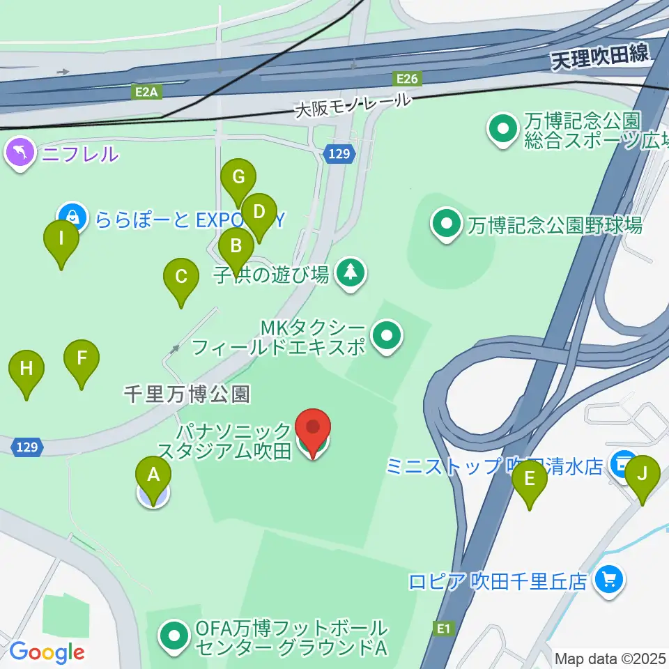 パナソニックスタジアム吹田周辺の駐車場・コインパーキング一覧地図