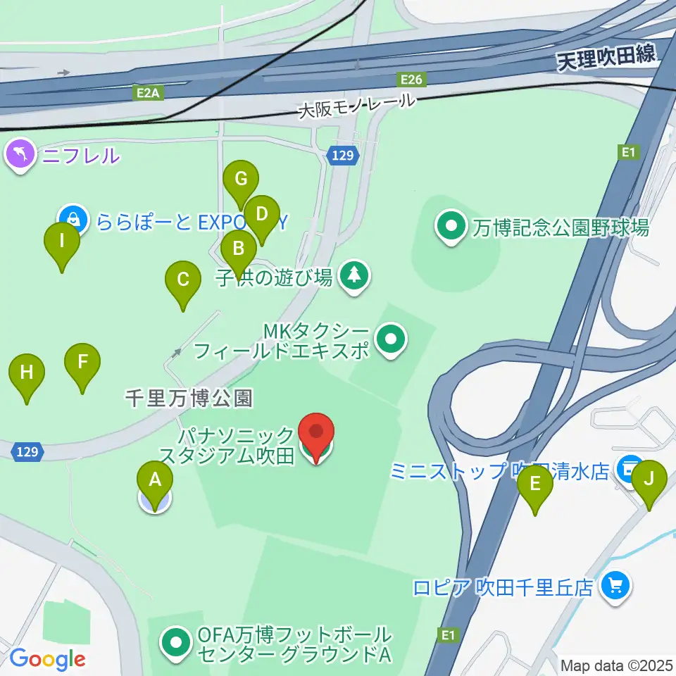 パナソニックスタジアム吹田周辺の駐車場・コインパーキング一覧地図