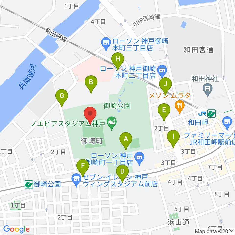 ノエビアスタジアム神戸周辺の駐車場・コインパーキング一覧地図