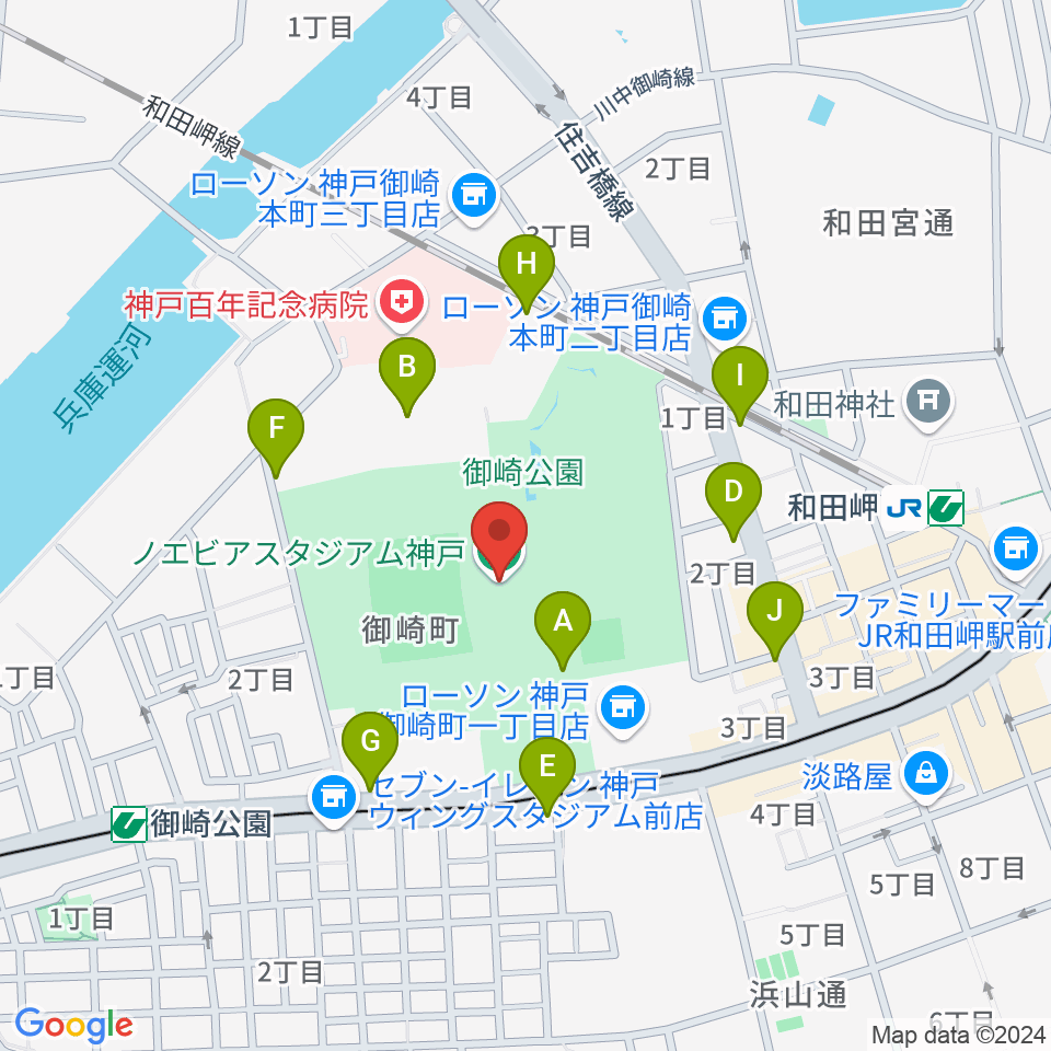 ノエビアスタジアム神戸周辺の駐車場・コインパーキング一覧地図