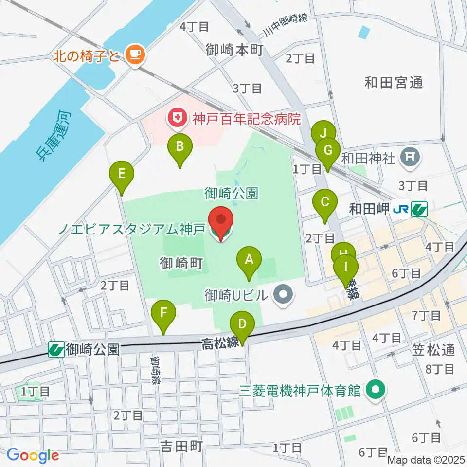 ノエビアスタジアム神戸周辺の駐車場・コインパーキング一覧地図