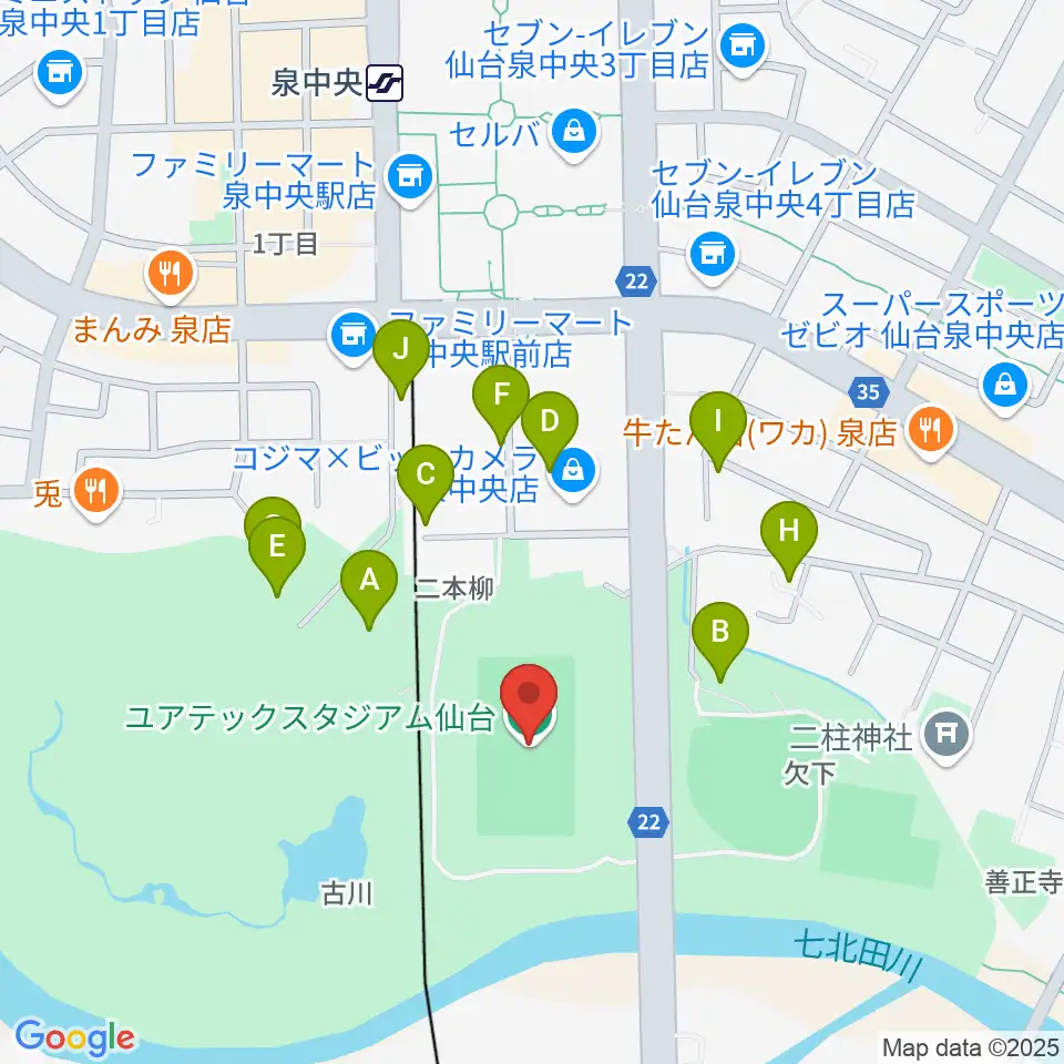 ユアテックスタジアム仙台周辺の駐車場・コインパーキング一覧地図