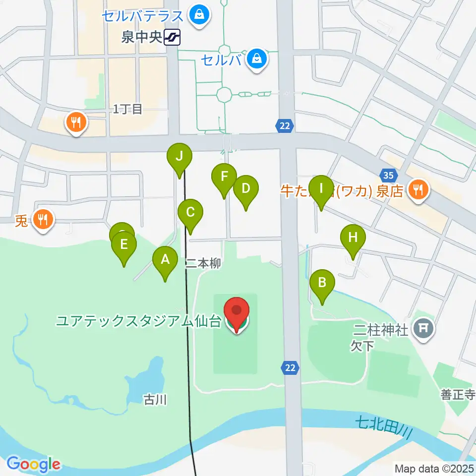 ユアテックスタジアム仙台周辺の駐車場・コインパーキング一覧地図