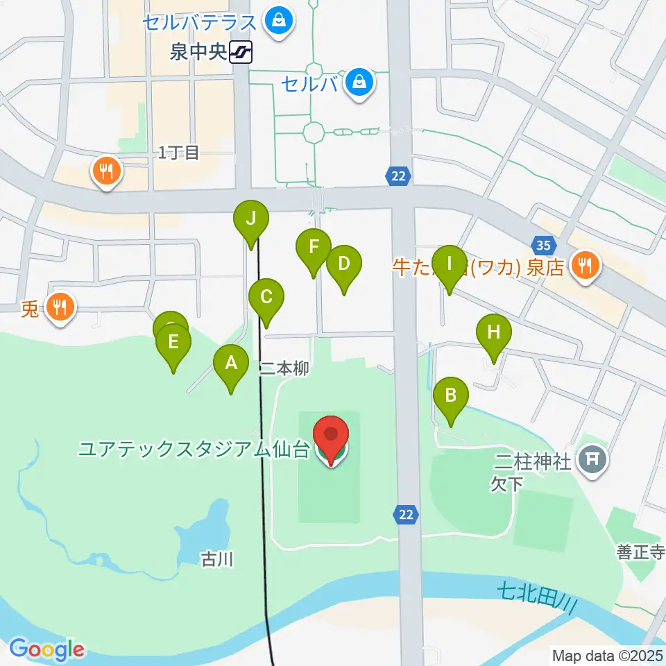 ユアテックスタジアム仙台周辺の駐車場・コインパーキング一覧地図