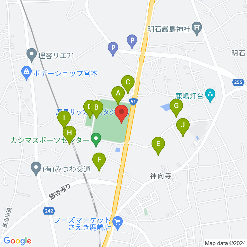 カシマサッカースタジアム 周辺の駐車場 コインパーキング一覧マップ