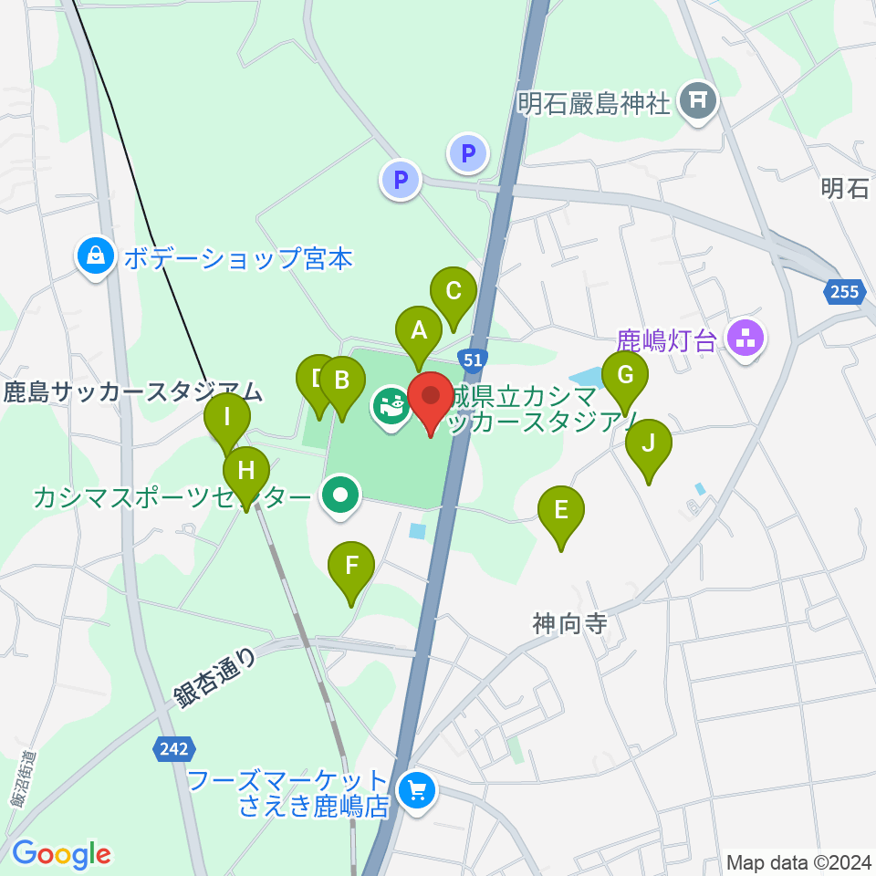 カシマサッカースタジアム周辺の駐車場・コインパーキング一覧地図