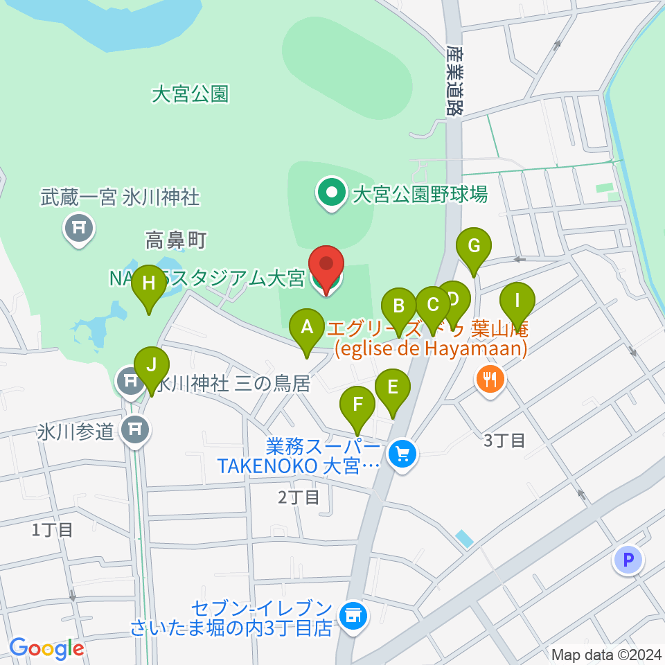 NACK5スタジアム大宮周辺の駐車場・コインパーキング一覧地図