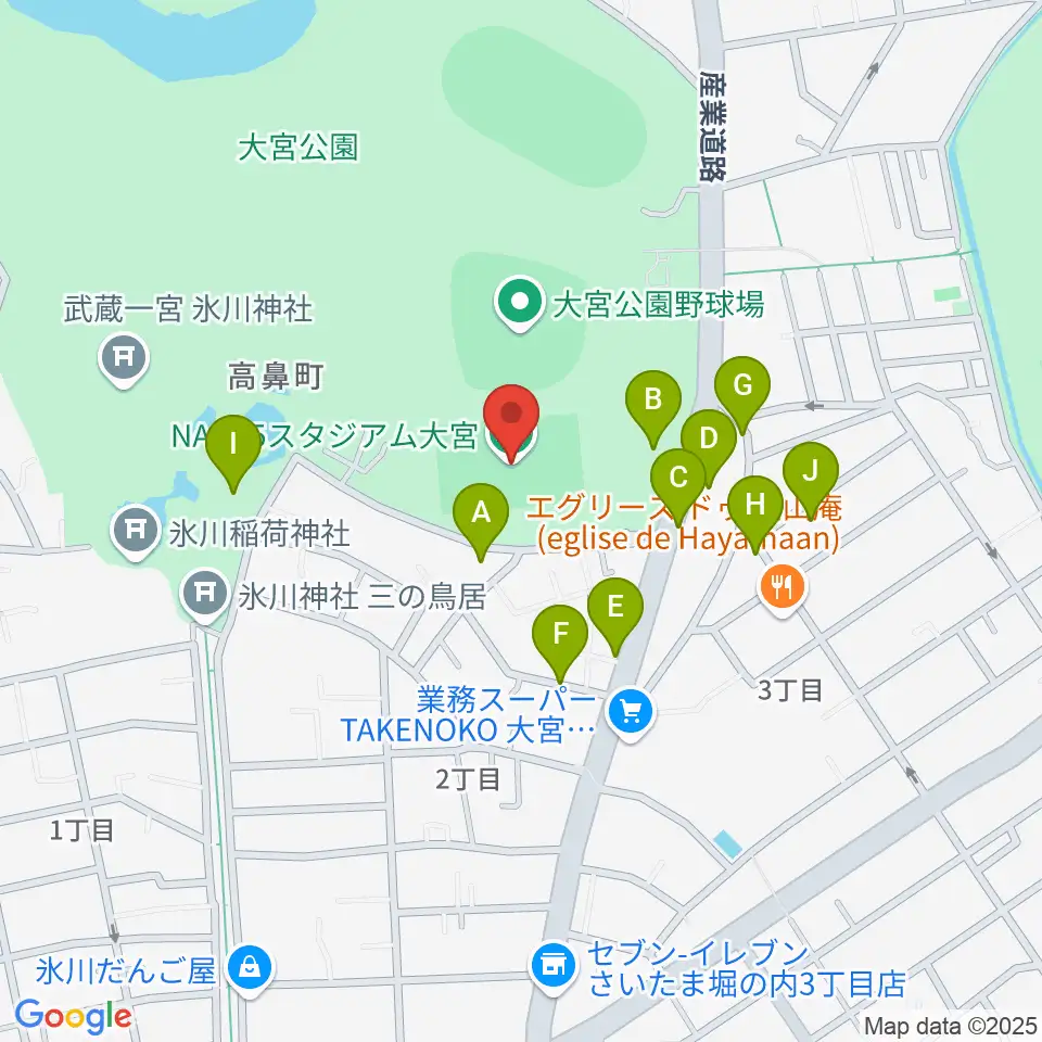 ナックファイブスタジアム大宮周辺の駐車場・コインパーキング一覧地図