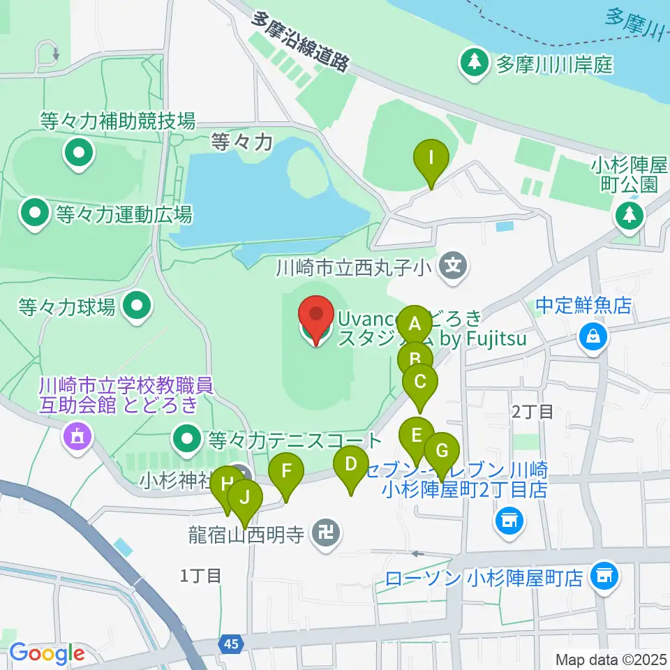 Uvanceとどろきスタジアム by Fujitsu周辺の駐車場・コインパーキング一覧地図