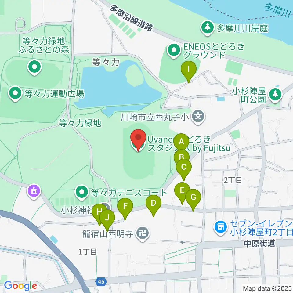 Uvanceとどろきスタジアム by Fujitsu周辺の駐車場・コインパーキング一覧地図