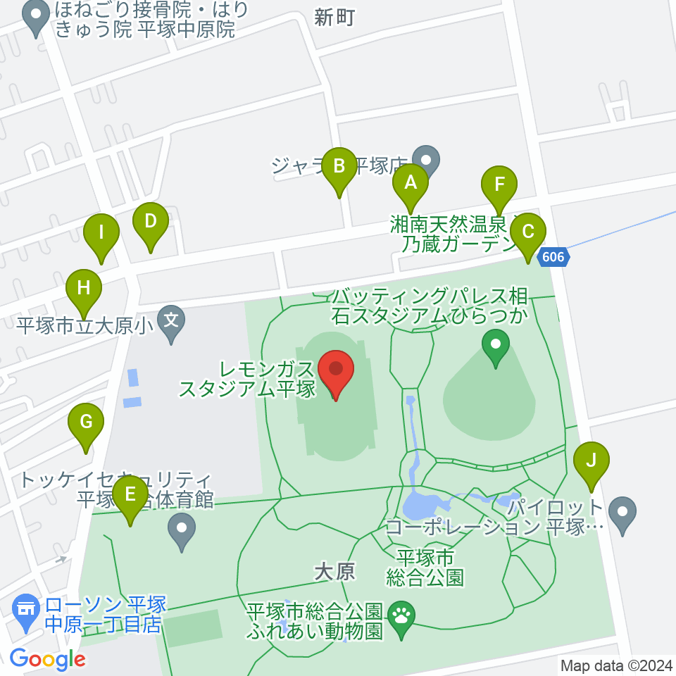 レモンガススタジアム平塚周辺の駐車場・コインパーキング一覧地図