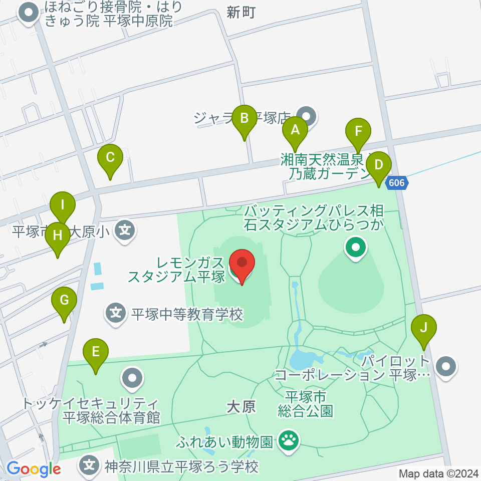 レモンガススタジアム平塚周辺の駐車場・コインパーキング一覧地図