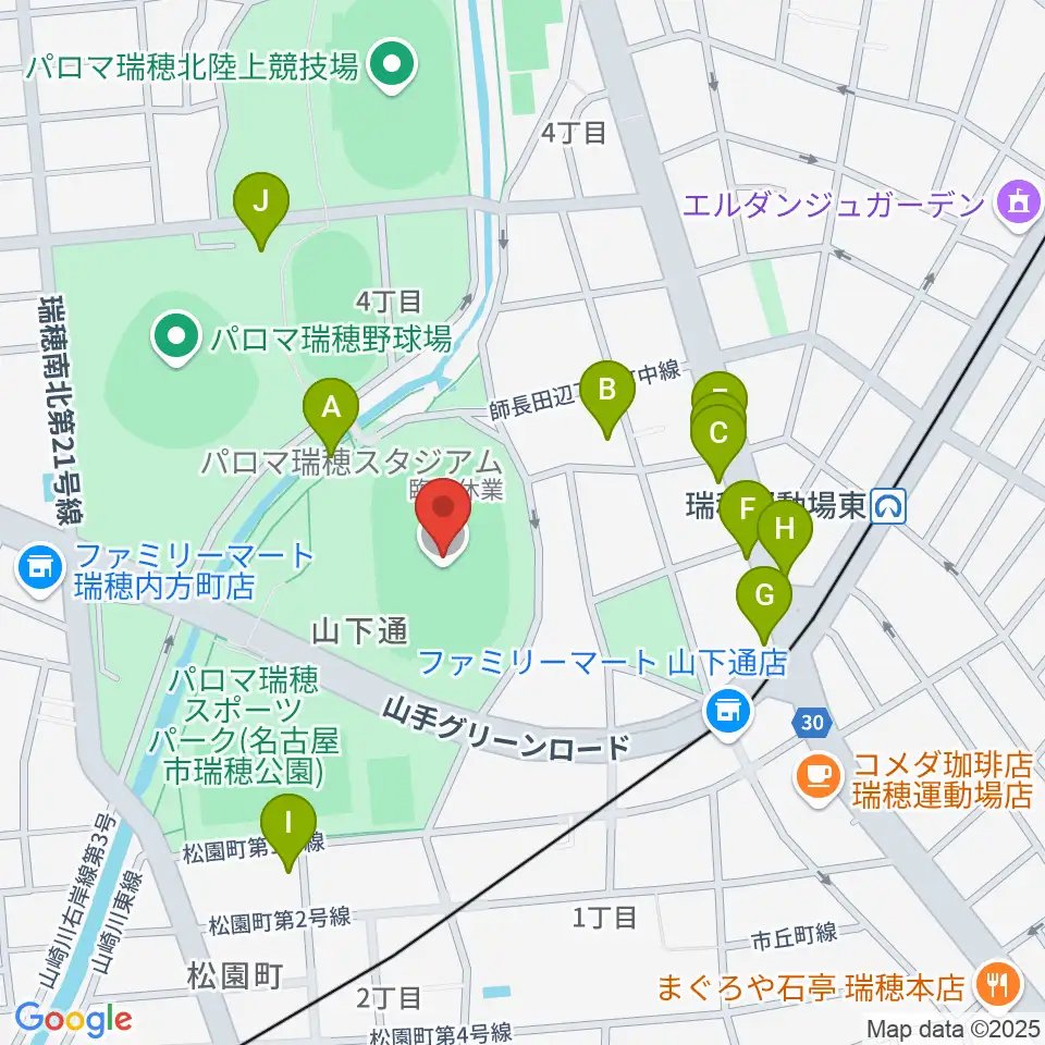 パロマ瑞穂スタジアム周辺の駐車場・コインパーキング一覧地図