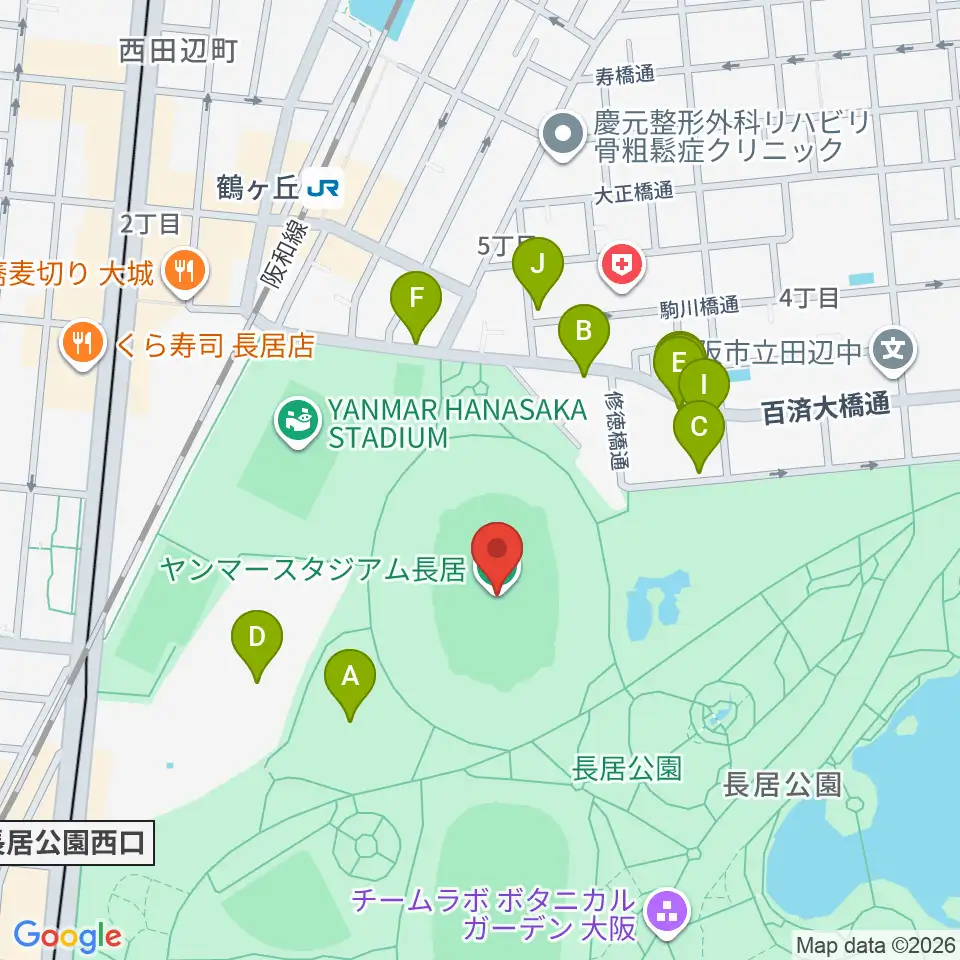 ヤンマースタジアム長居 周辺の駐車場 コインパーキング一覧マップ