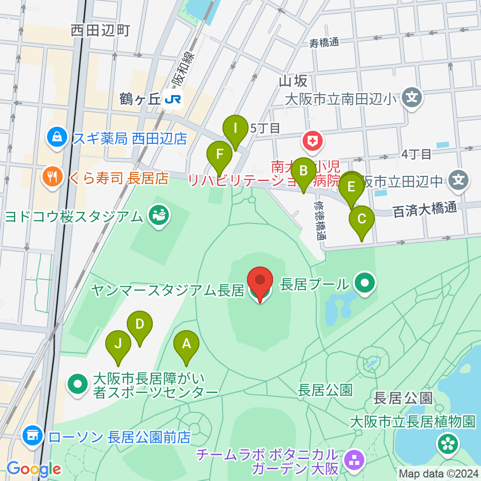 ヤンマースタジアム長居周辺の駐車場・コインパーキング一覧地図