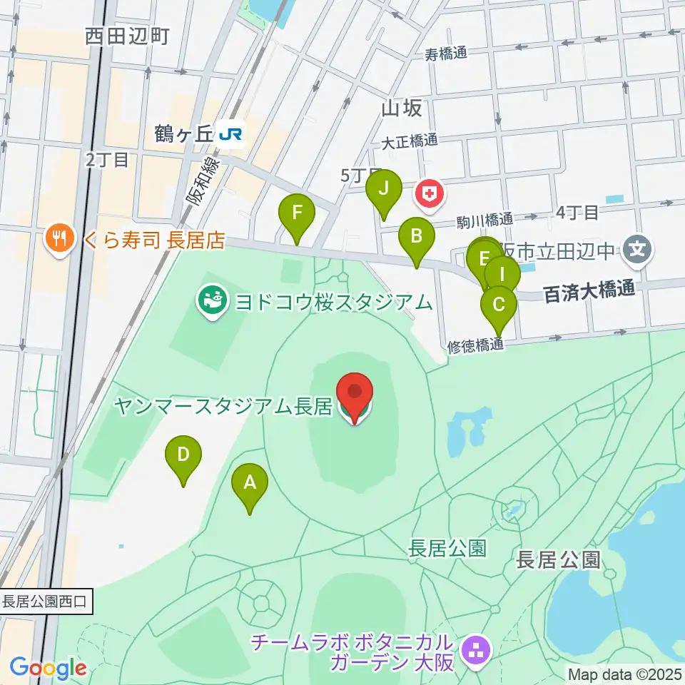 ヤンマースタジアム長居周辺の駐車場・コインパーキング一覧地図