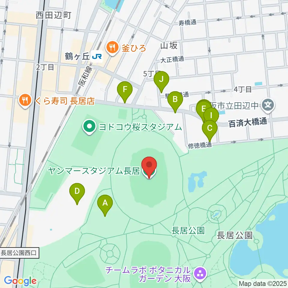 ヤンマースタジアム長居周辺の駐車場・コインパーキング一覧地図