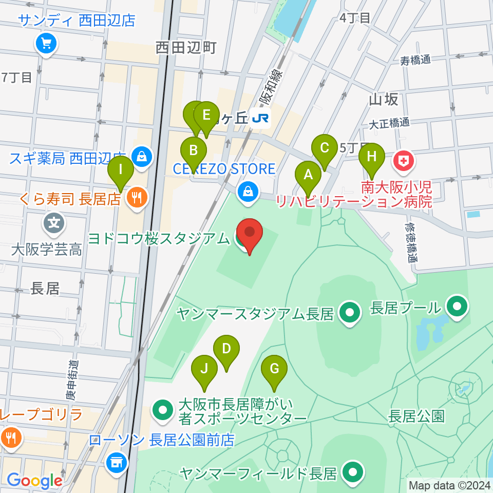 ヨドコウ桜スタジアム周辺の駐車場・コインパーキング一覧地図