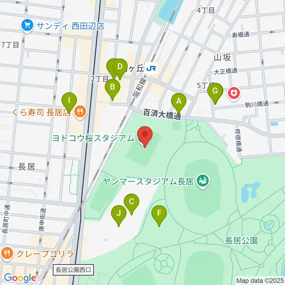 ヨドコウ桜スタジアム周辺の駐車場・コインパーキング一覧地図