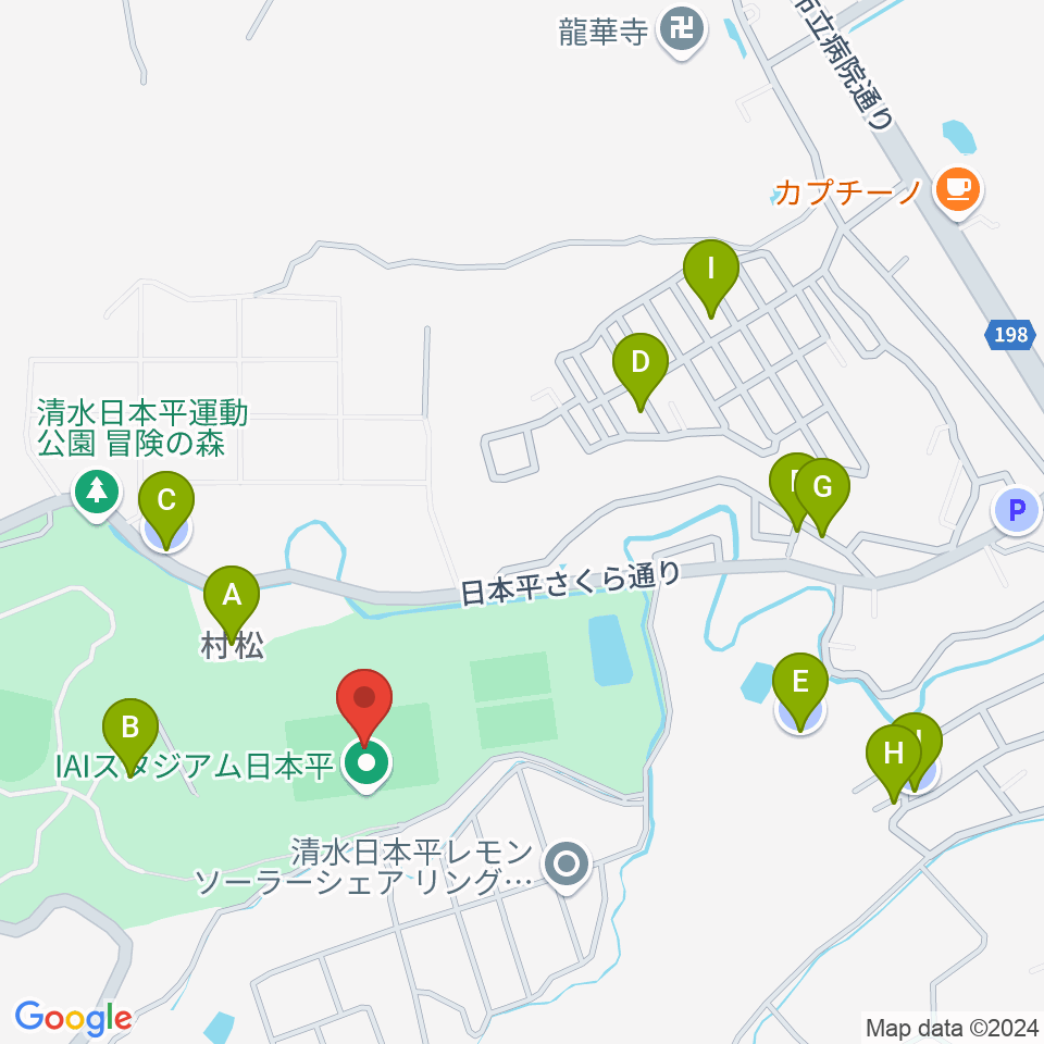 IAIスタジアム日本平周辺の駐車場・コインパーキング一覧地図