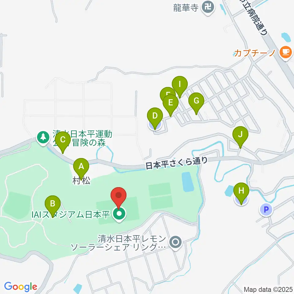 IAIスタジアム日本平周辺の駐車場・コインパーキング一覧地図