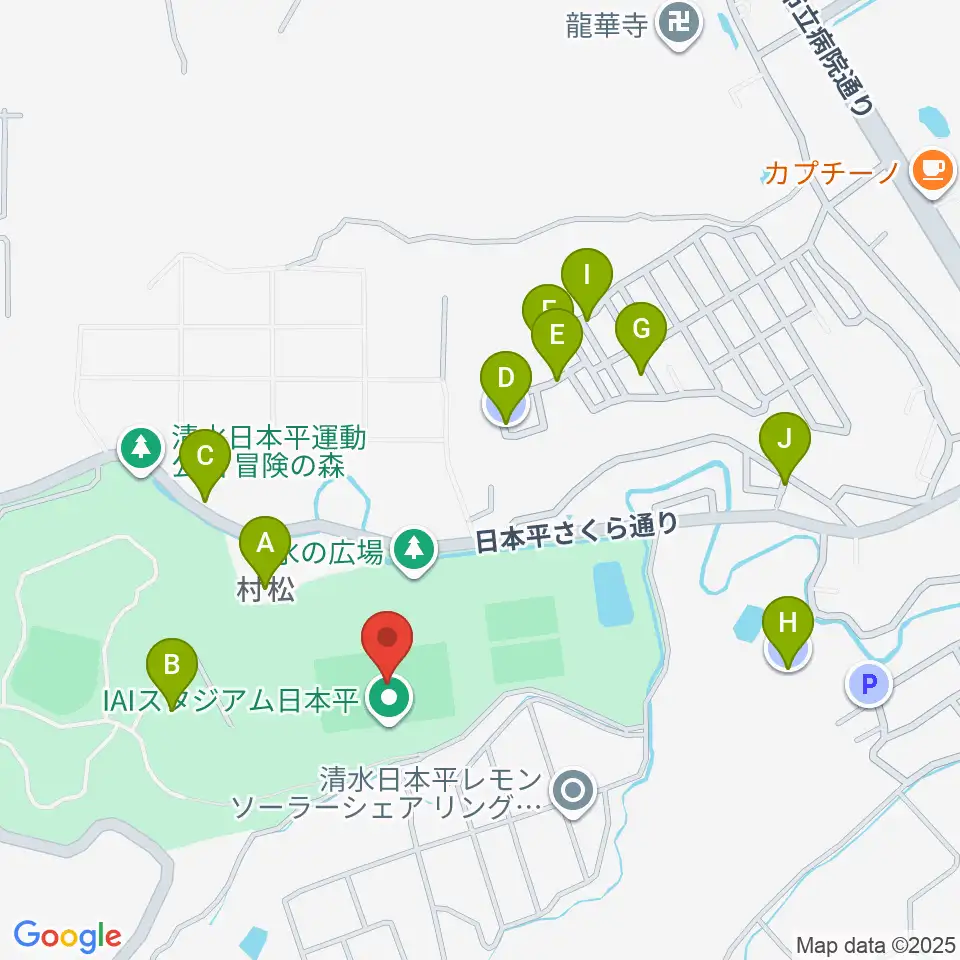 IAIスタジアム日本平周辺の駐車場・コインパーキング一覧地図