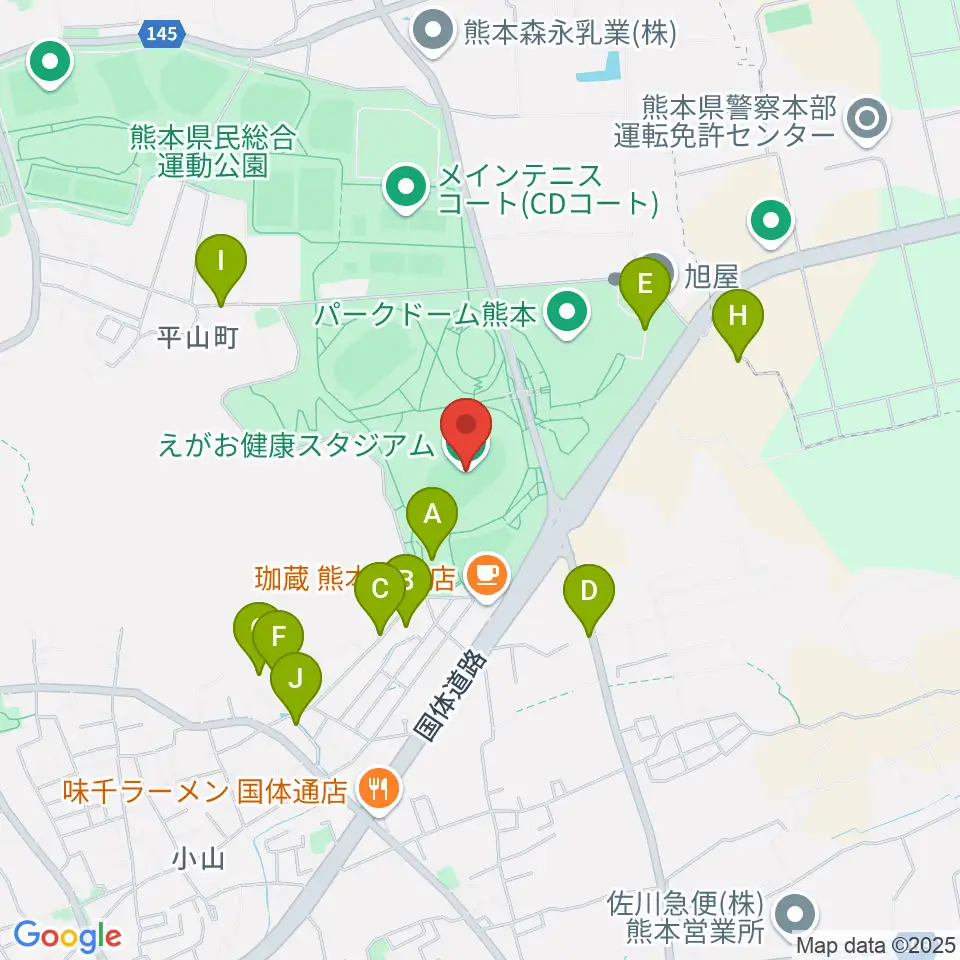 えがお健康スタジアム周辺の駐車場・コインパーキング一覧地図
