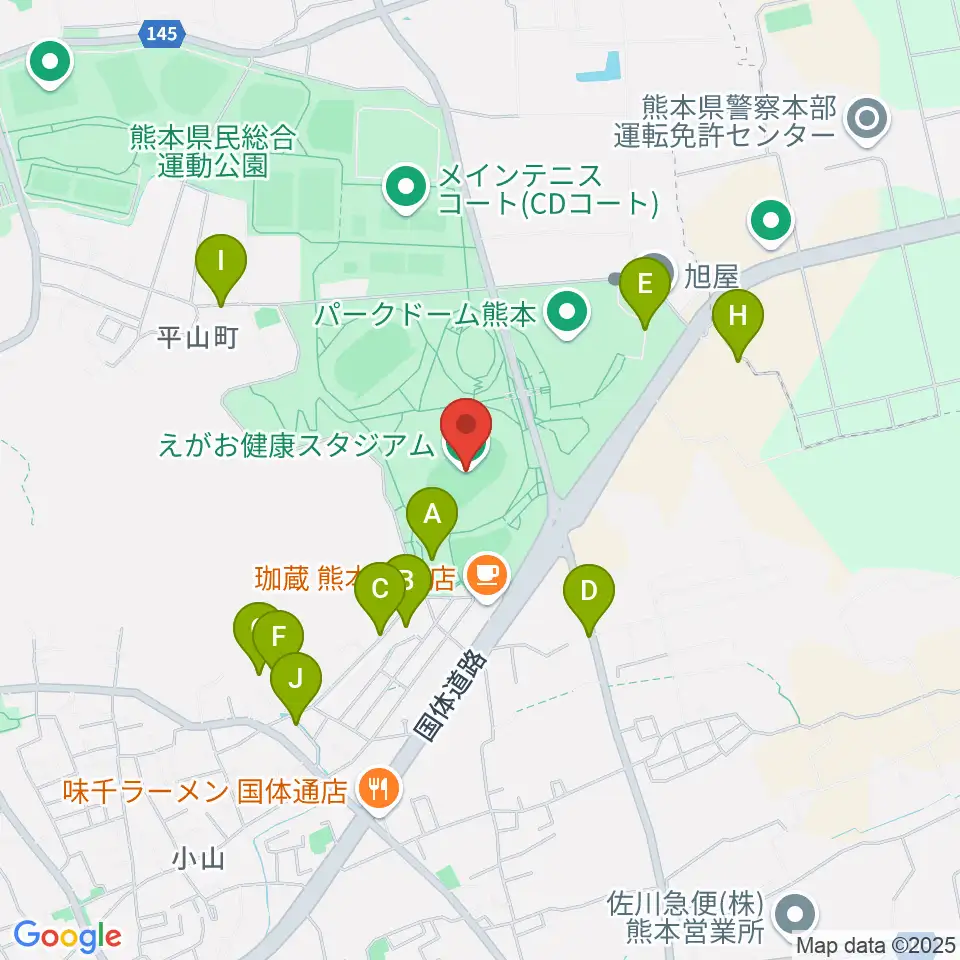 えがお健康スタジアム周辺の駐車場・コインパーキング一覧地図