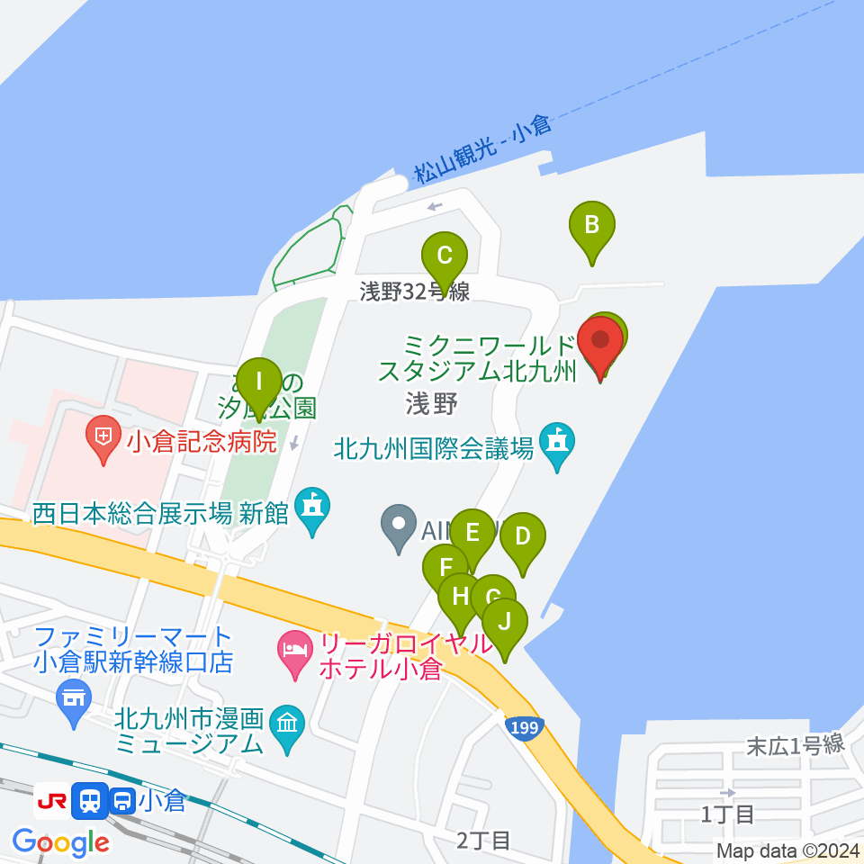 ミクニワールドスタジアム北九州周辺の駐車場・コインパーキング一覧地図