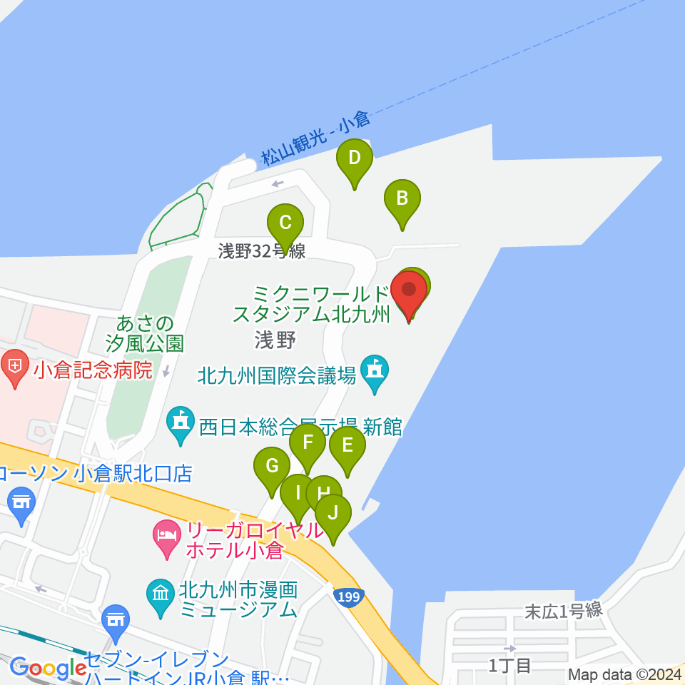 ミクニワールドスタジアム北九州周辺の駐車場・コインパーキング一覧地図