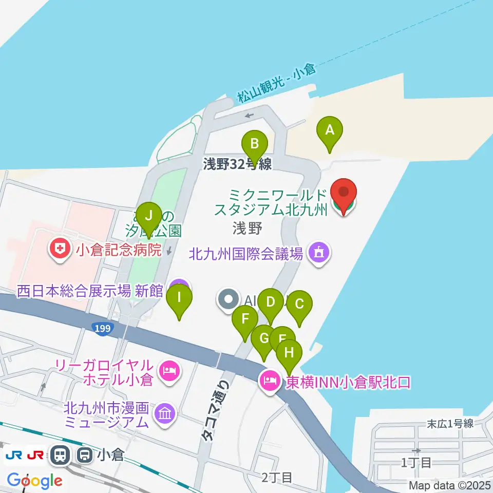 ミクニワールドスタジアム北九州周辺の駐車場・コインパーキング一覧地図