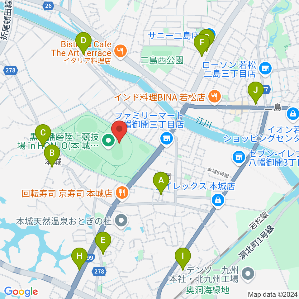 黒崎播磨陸上競技場inHONJO周辺の駐車場・コインパーキング一覧地図