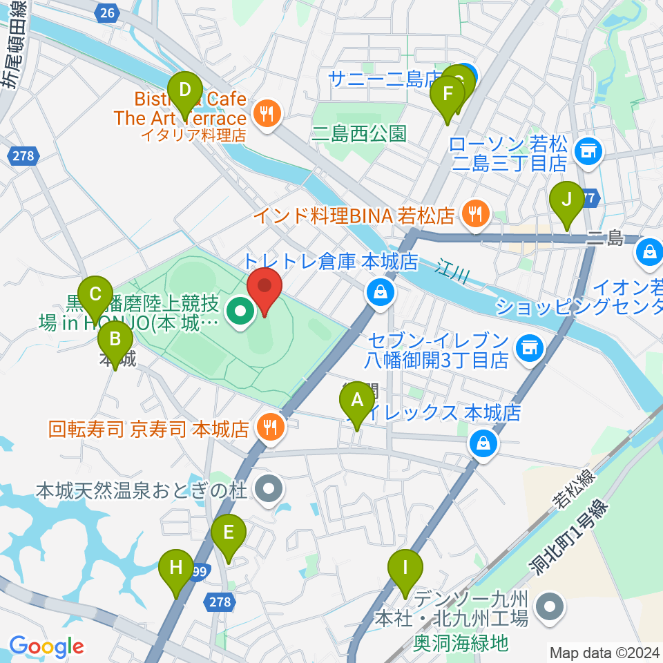 黒崎播磨陸上競技場inHONJO周辺の駐車場・コインパーキング一覧地図