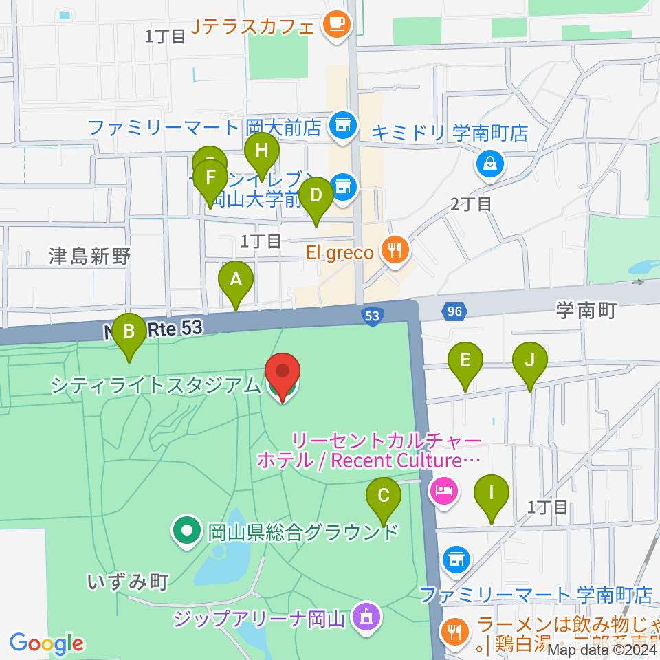 JFE晴れの国スタジアム周辺の駐車場・コインパーキング一覧地図