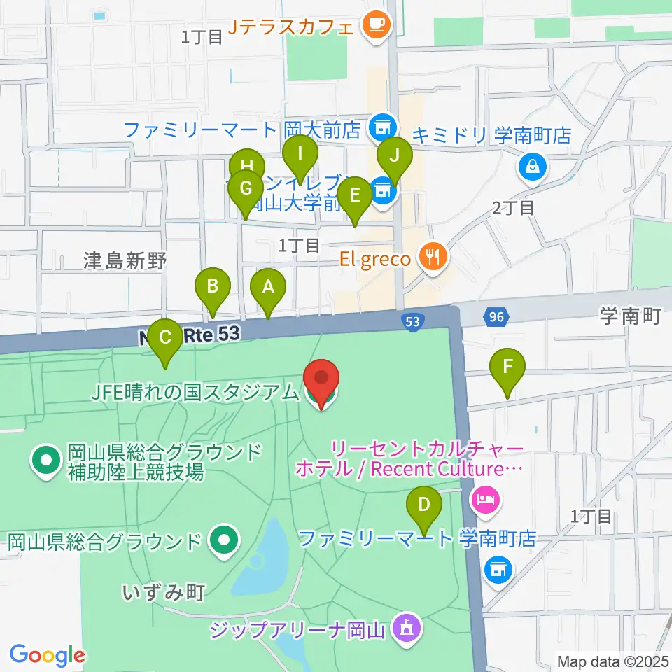 JFE晴れの国スタジアム周辺の駐車場・コインパーキング一覧地図