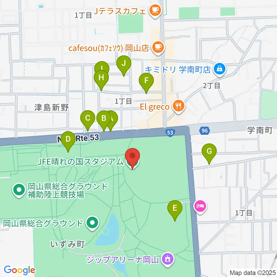 JFE晴れの国スタジアム周辺の駐車場・コインパーキング一覧地図