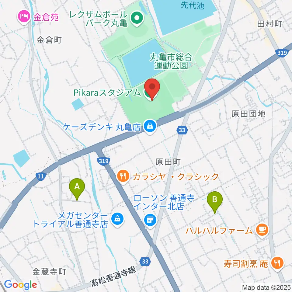 Pikaraスタジアム周辺の駐車場・コインパーキング一覧地図