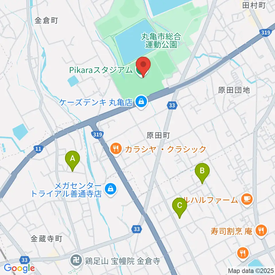 Pikaraスタジアム周辺の駐車場・コインパーキング一覧地図