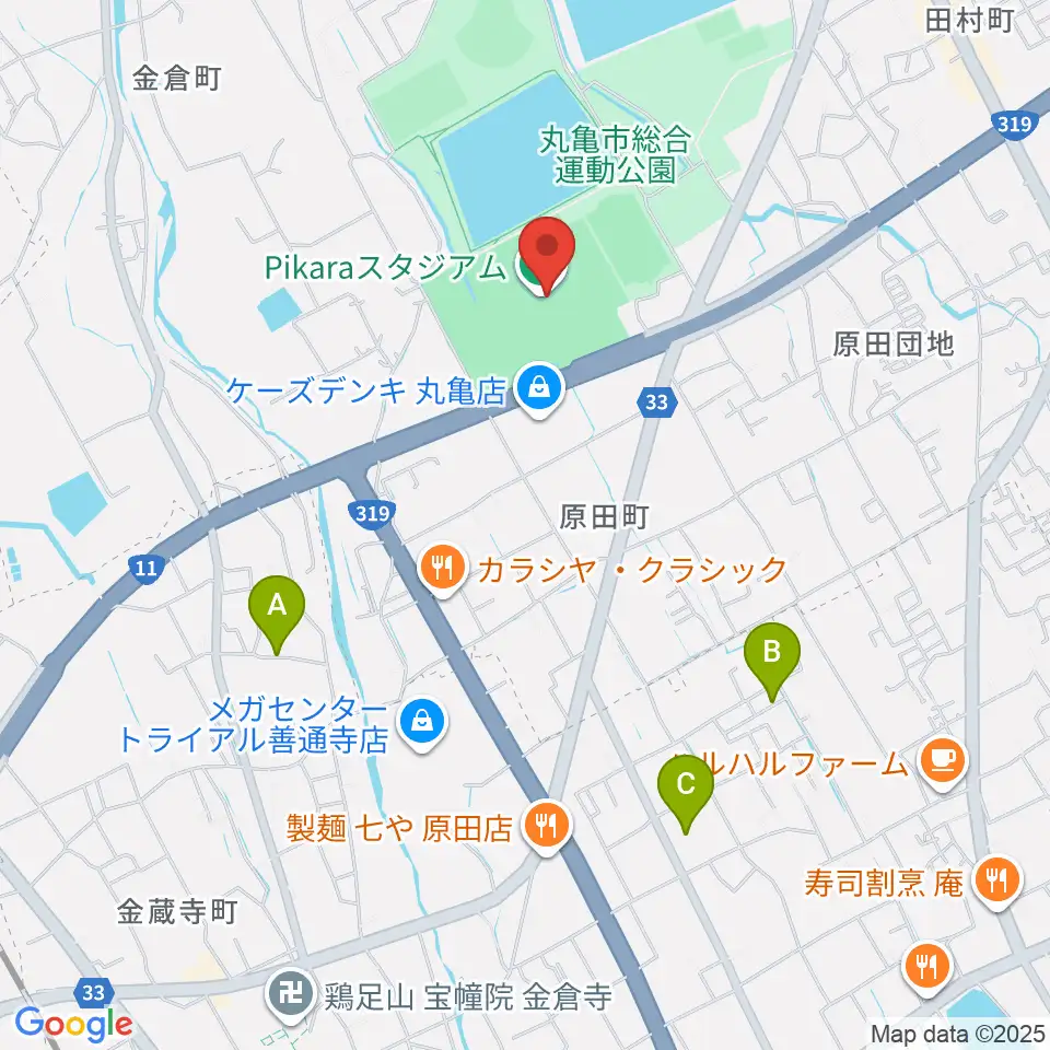 香川県立丸亀競技場周辺の駐車場・コインパーキング一覧地図
