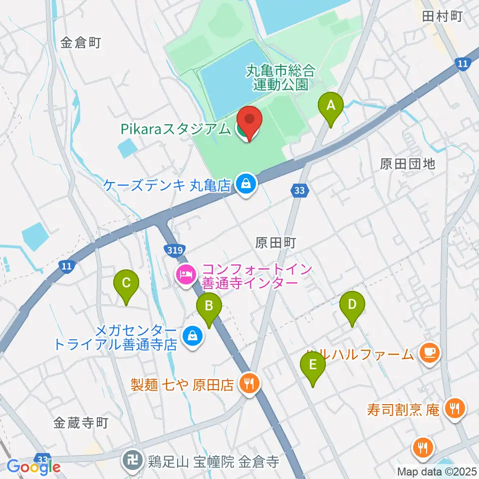 香川県立丸亀競技場周辺の駐車場・コインパーキング一覧地図