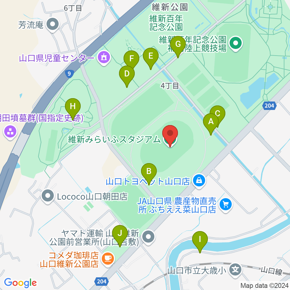 維新みらいふスタジアム周辺の駐車場・コインパーキング一覧地図