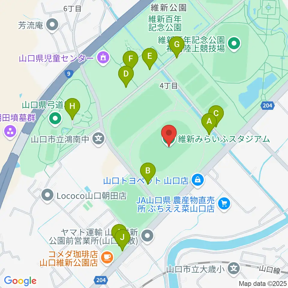 維新みらいふスタジアム周辺の駐車場・コインパーキング一覧地図