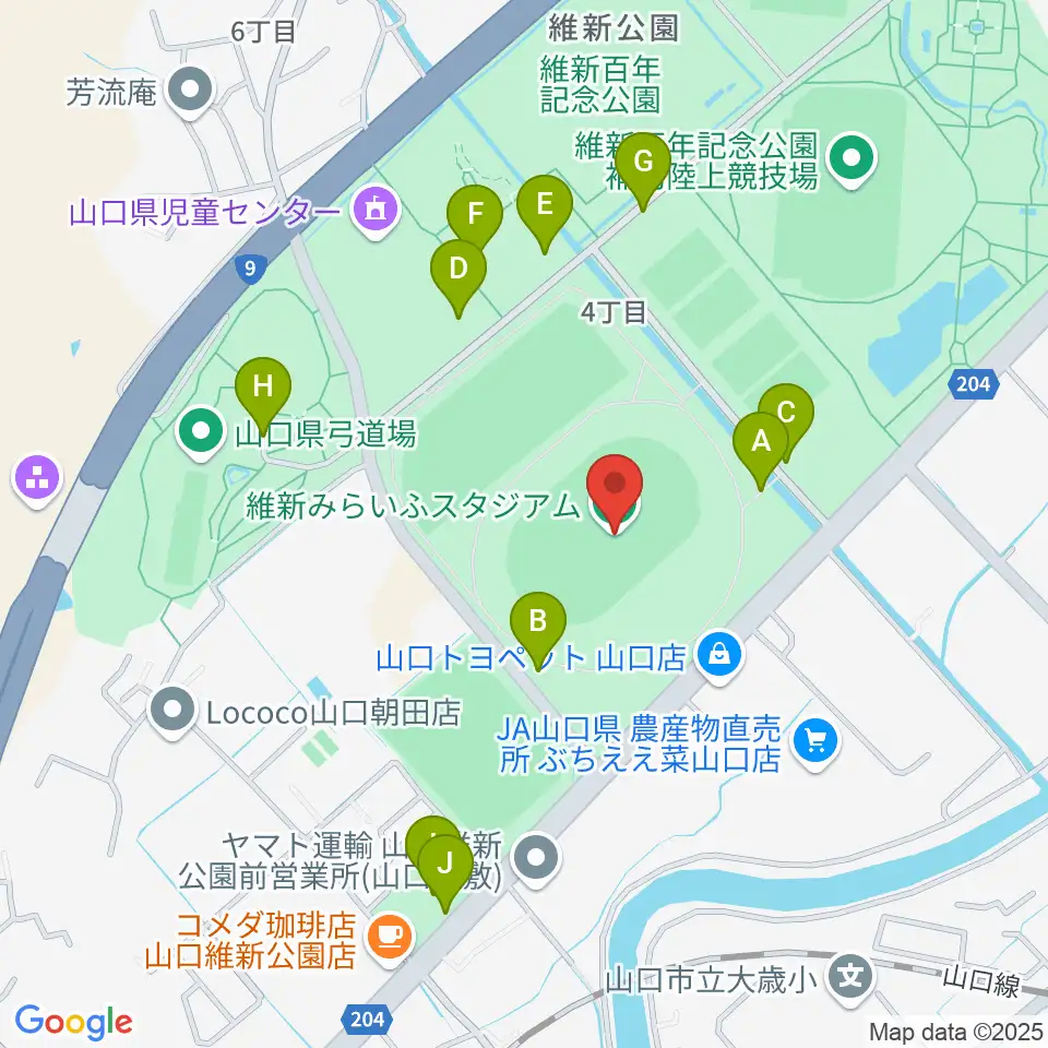 維新みらいふスタジアム周辺の駐車場・コインパーキング一覧地図