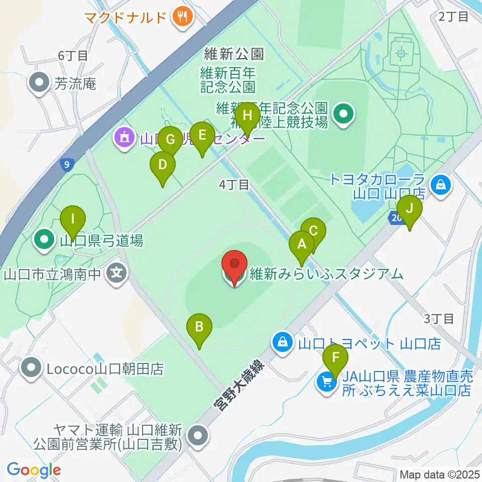 維新みらいふスタジアム周辺の駐車場・コインパーキング一覧地図