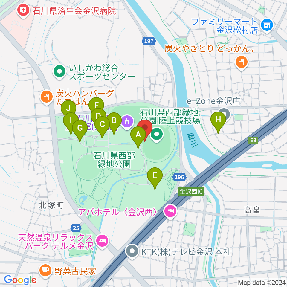 石川県西部緑地公園陸上競技場周辺の駐車場・コインパーキング一覧地図