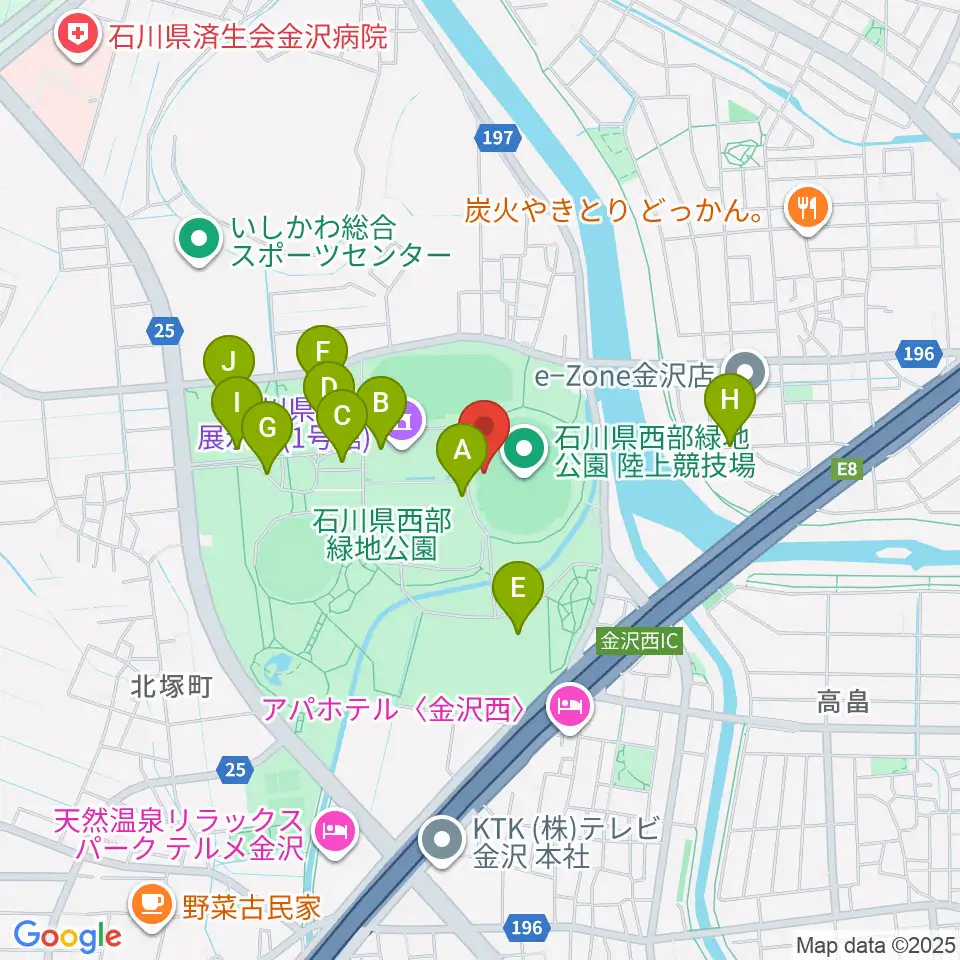 石川県西部緑地公園陸上競技場周辺の駐車場・コインパーキング一覧地図