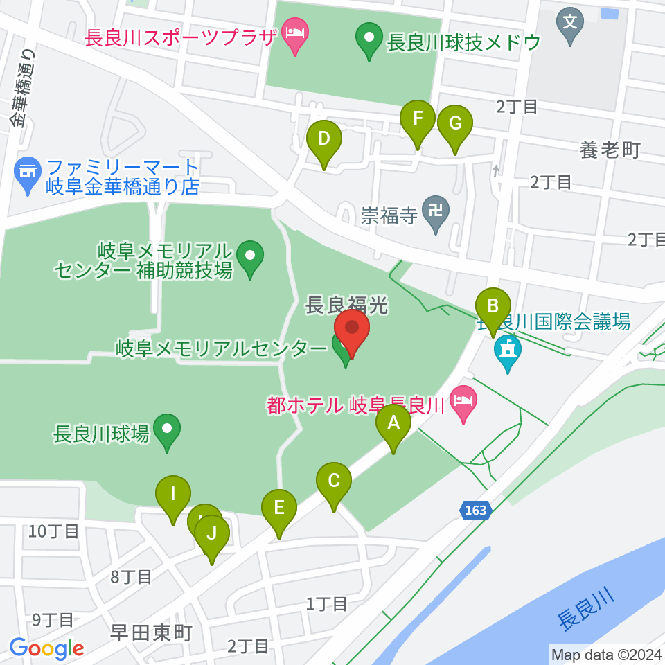 岐阜メモリアルセンター長良川競技場周辺の駐車場・コインパーキング一覧地図