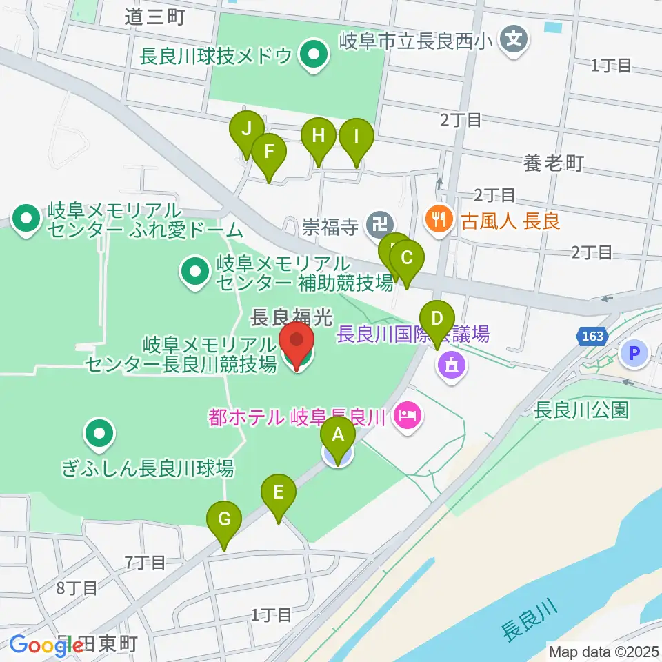 岐阜メモリアルセンター長良川競技場周辺の駐車場・コインパーキング一覧地図