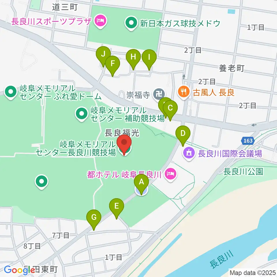 岐阜メモリアルセンター長良川競技場周辺の駐車場・コインパーキング一覧地図