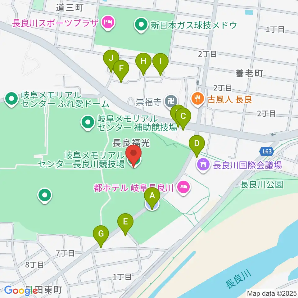 岐阜メモリアルセンター長良川競技場周辺の駐車場・コインパーキング一覧地図